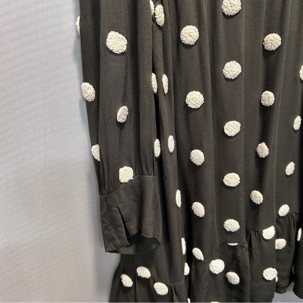 Zara Olive Green Baby Doll Tiered Ruffle Polka Dot Mini Dress Size Large - Picture 6 of 7